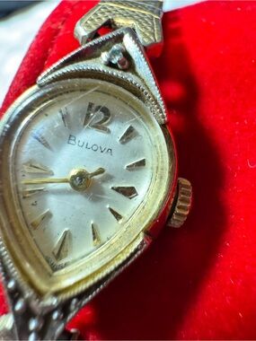 Vintage Bulova Ladies Mechanical Teardrop Cocktail Watch – 10K RGP – Real Diamon